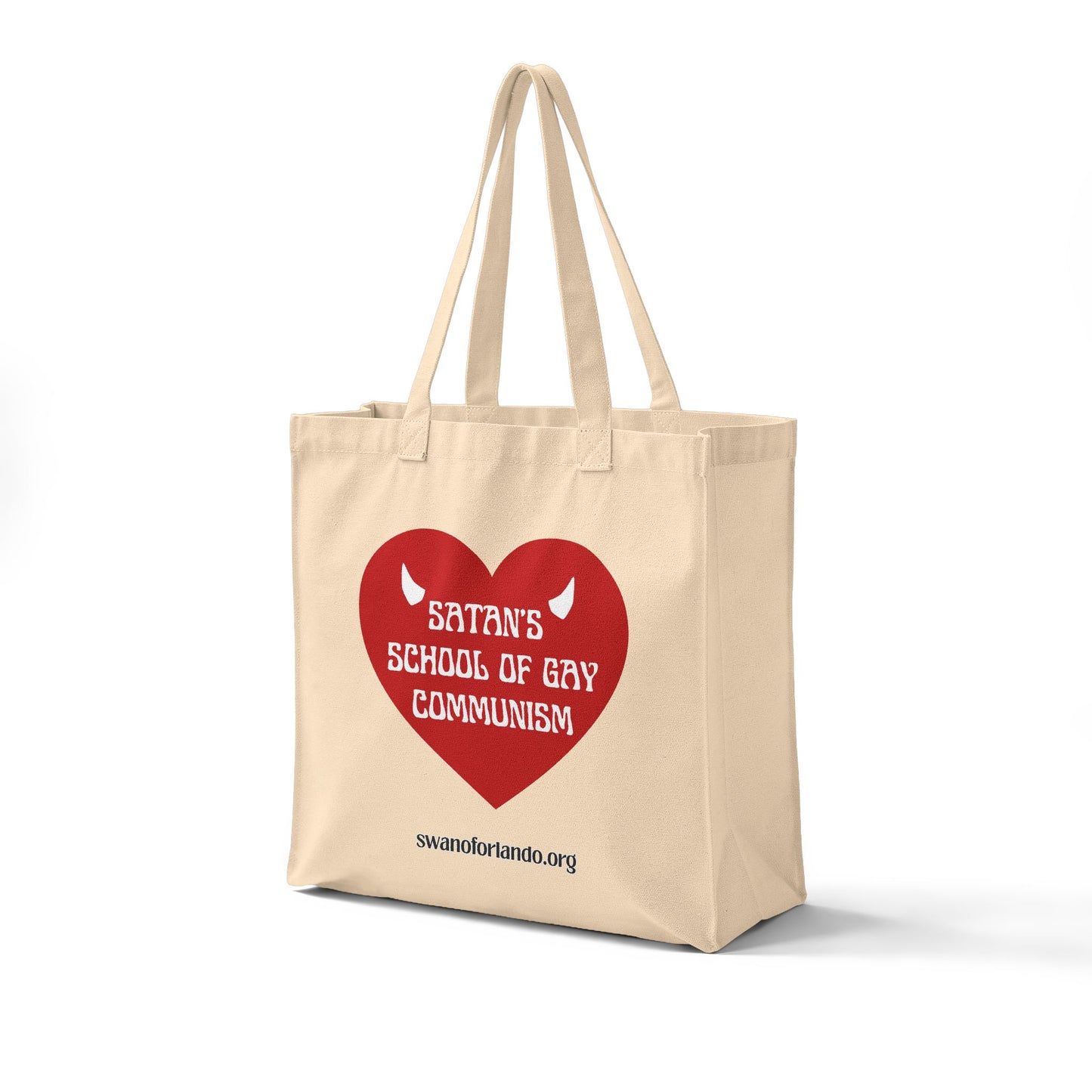 Tote Bag — "Satan's School of Gay Communism" Heart Design Canvas Grocery Tote