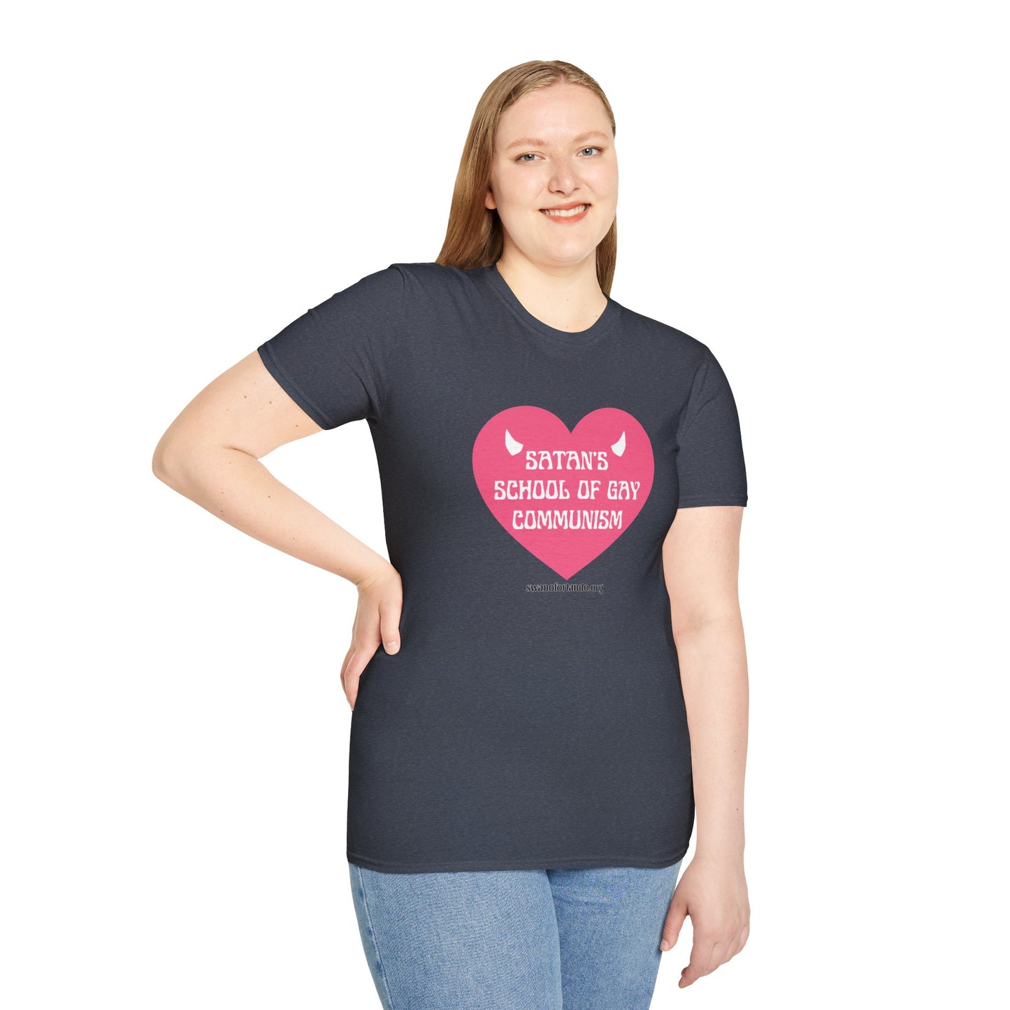 "Satan's School of Gay Communism" Pink Heart Graphic T-Shirt