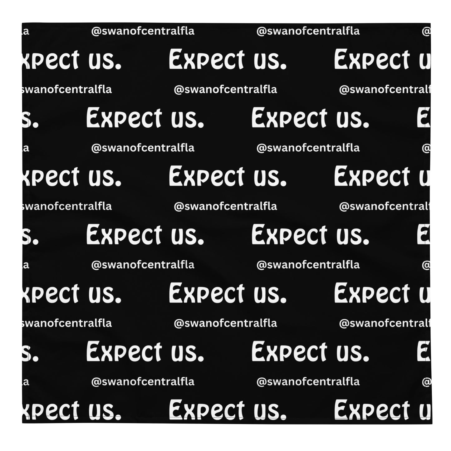 Expect us. All-over print black bandana