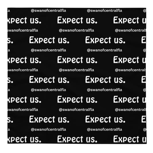 Expect us. All-over print black bandana