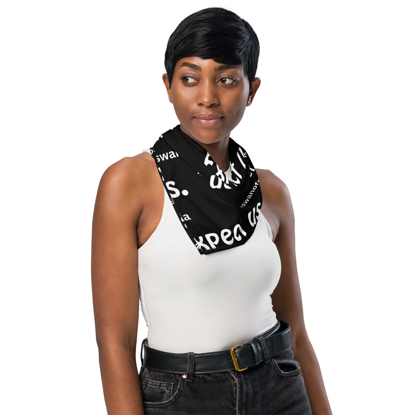 Expect us. All-over print black bandana