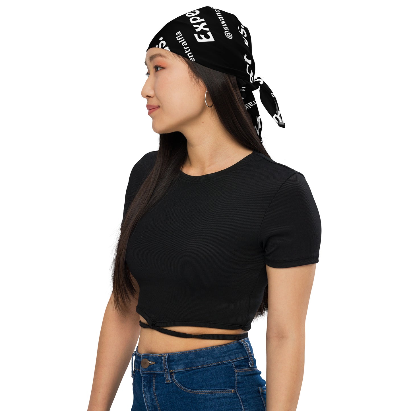 Expect us. All-over print black bandana
