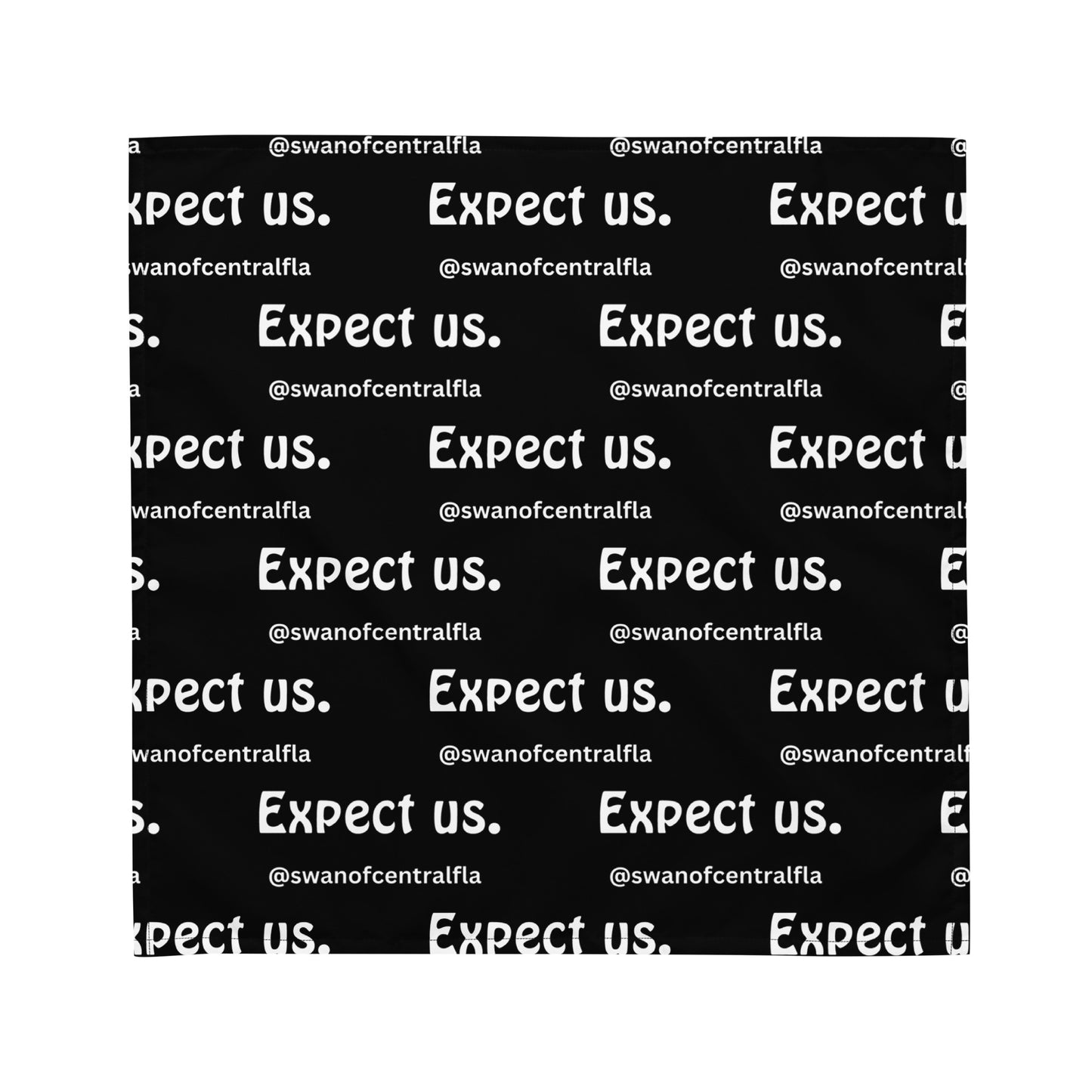 Expect us. All-over print black bandana