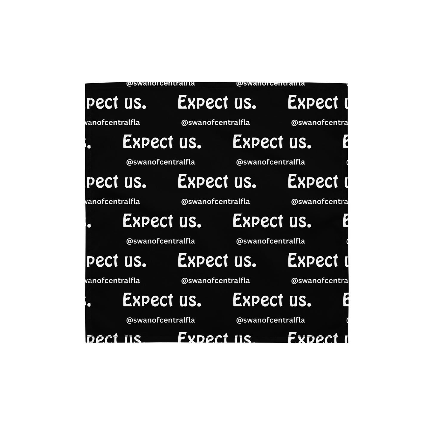 Expect us. All-over print black bandana