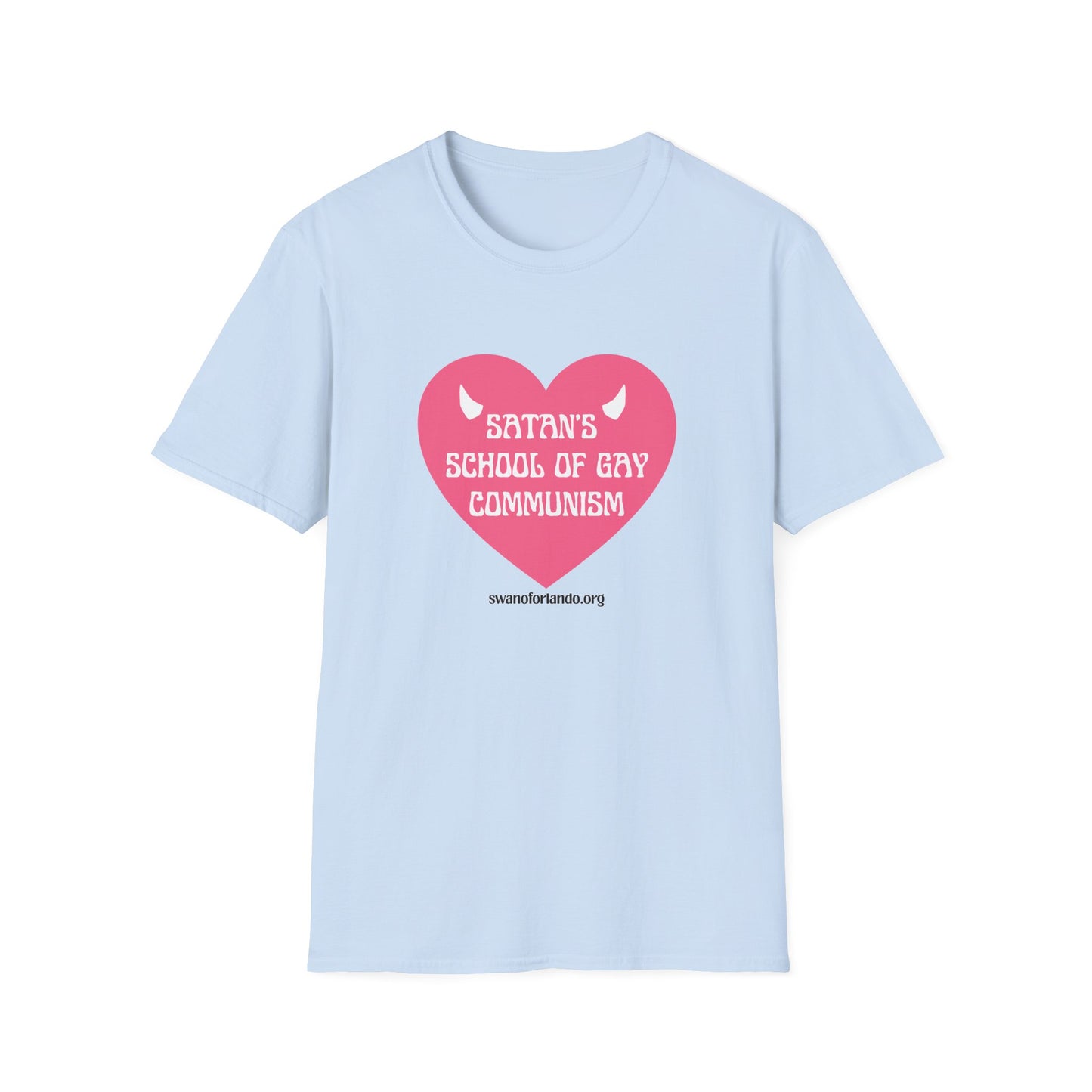 "Satan's School of Gay Communism" Pink Heart Graphic T-Shirt
