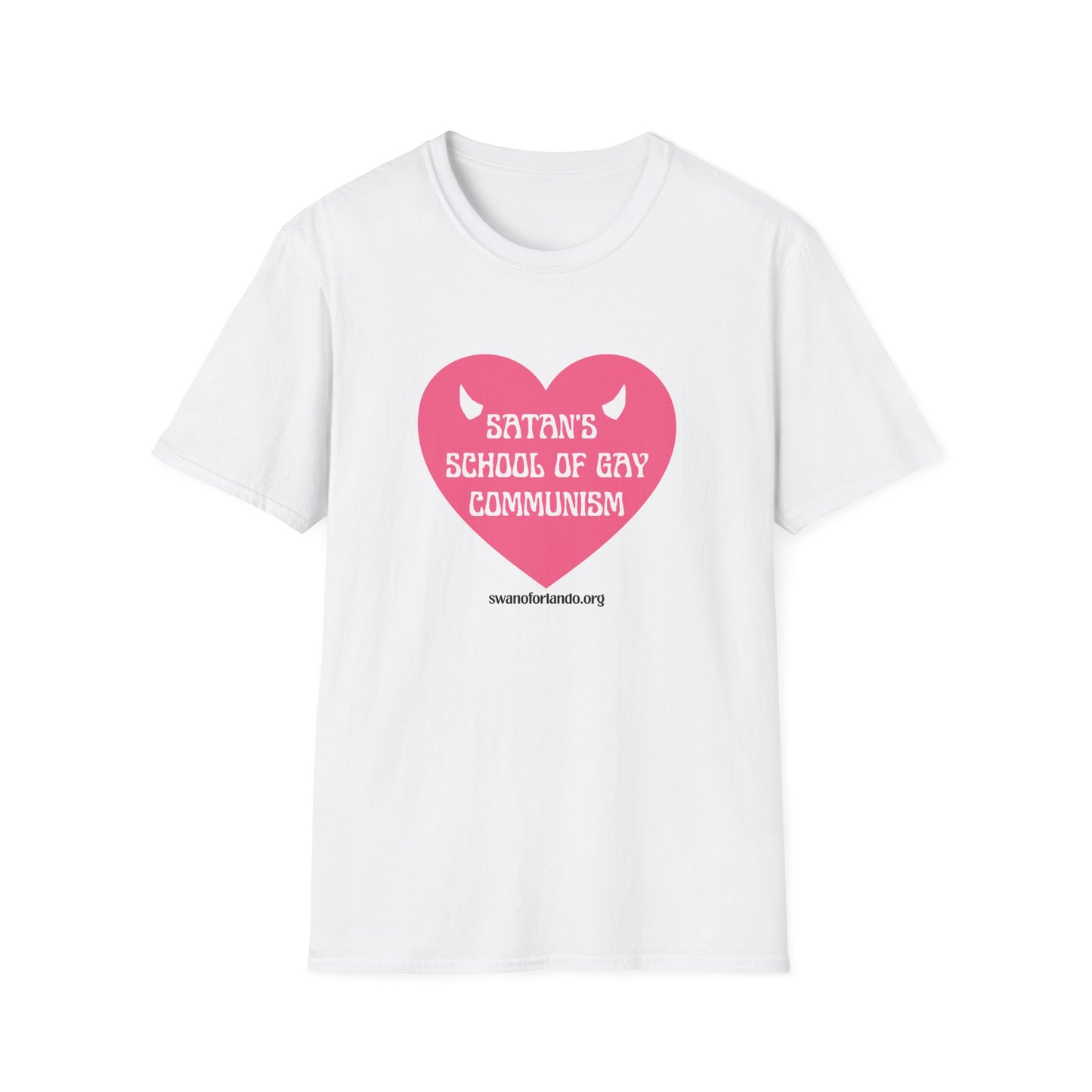 "Satan's School of Gay Communism" Pink Heart Graphic T-Shirt