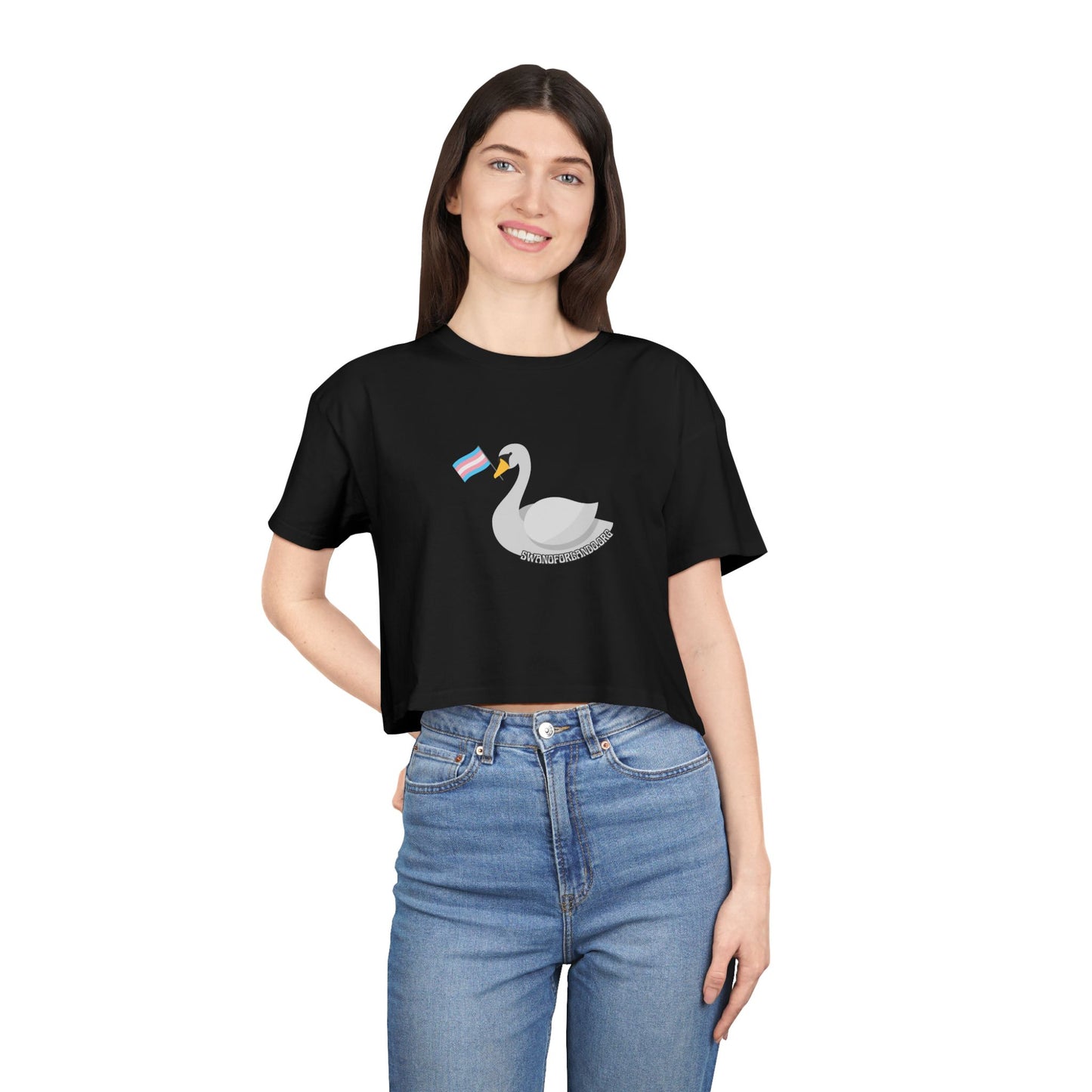 Crop Tee — “Trans Pride Swan” Feminist Graphic Crop Top