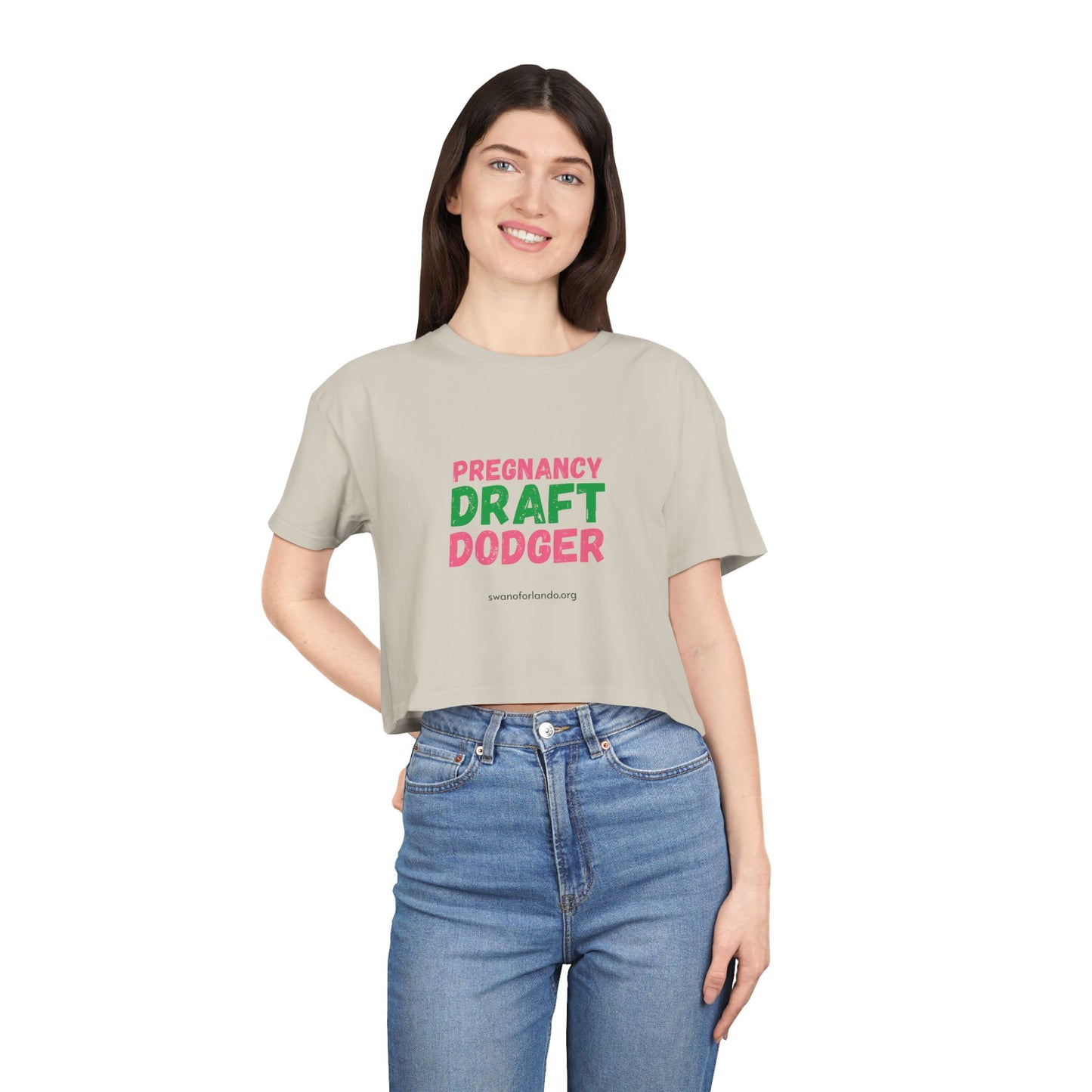 Crop Tee — “Pregnancy Draft Dodger” Feminist Graphic Crop Top