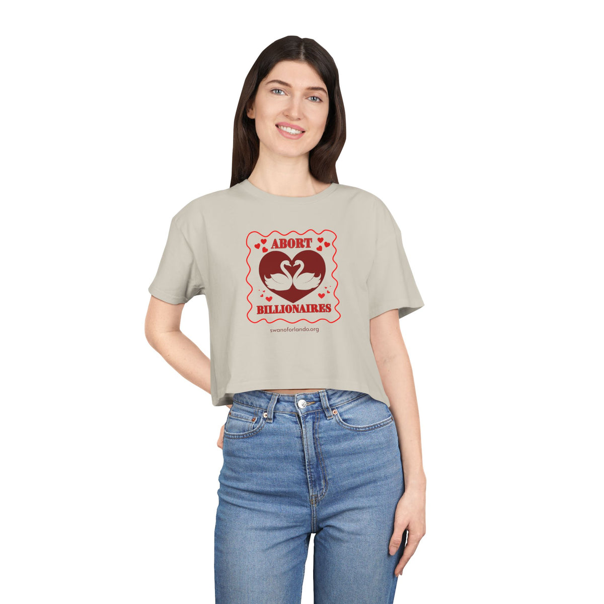 Crop Tee — “Abort Billionaires” Feminist Graphic Crop Top