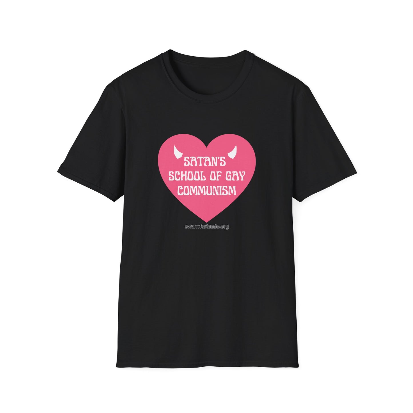 "Satan's School of Gay Communism" Pink Heart Graphic T-Shirt