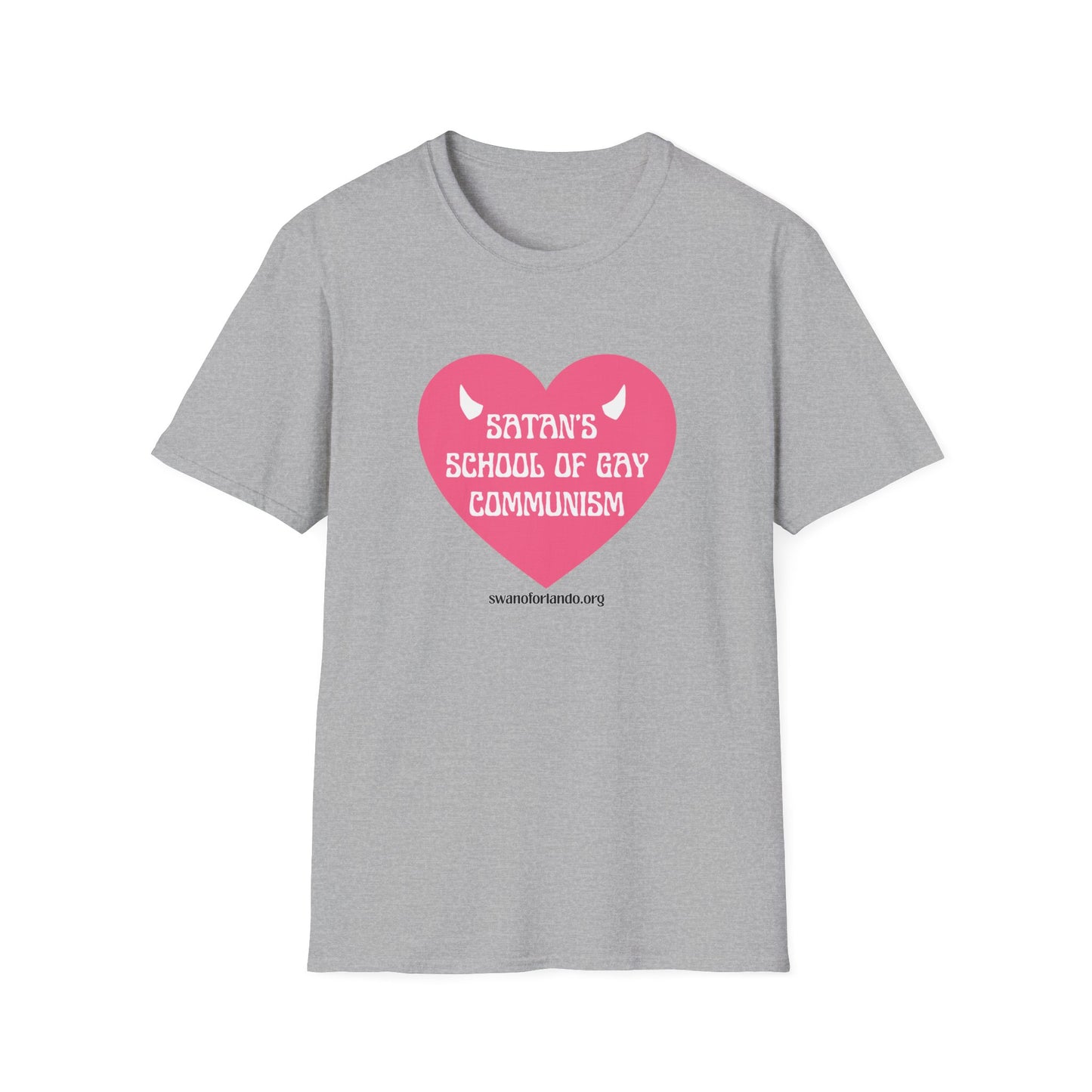 "Satan's School of Gay Communism" Pink Heart Graphic T-Shirt