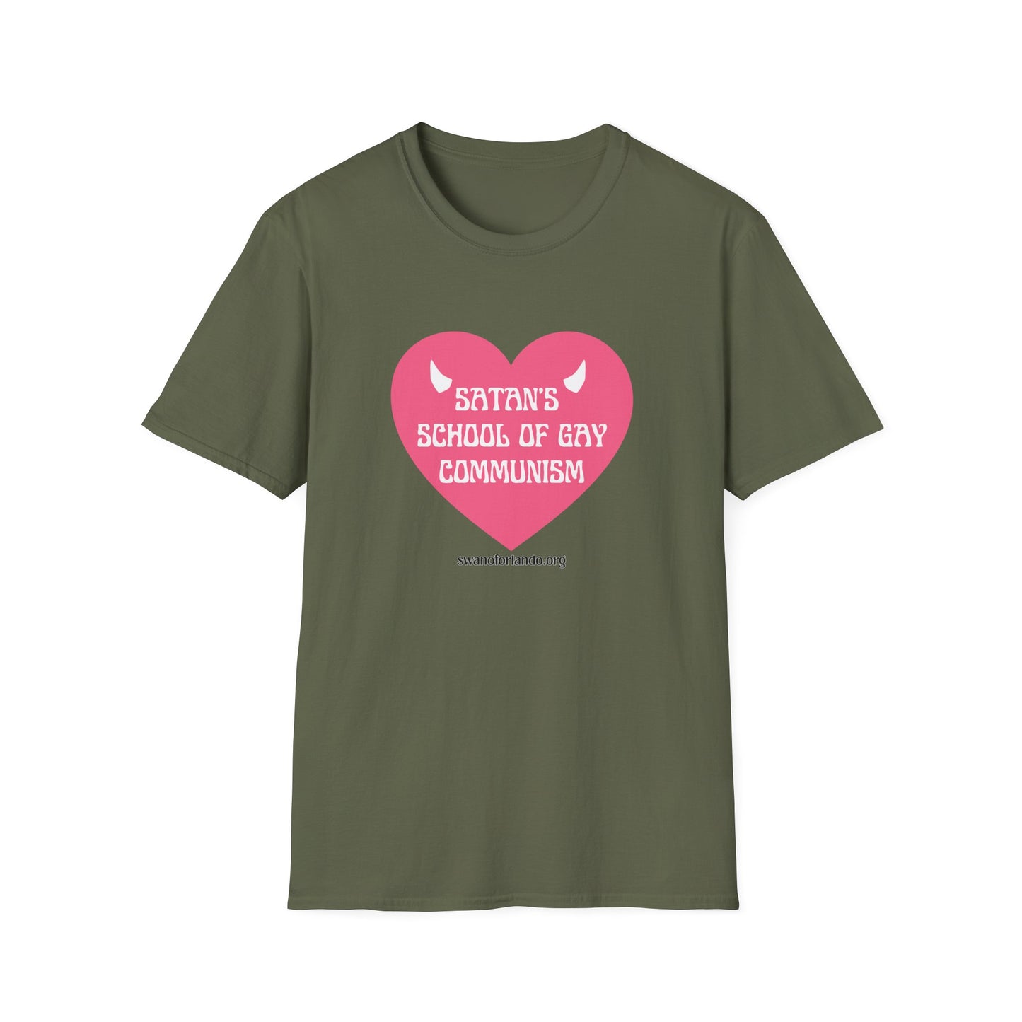 "Satan's School of Gay Communism" Pink Heart Graphic T-Shirt