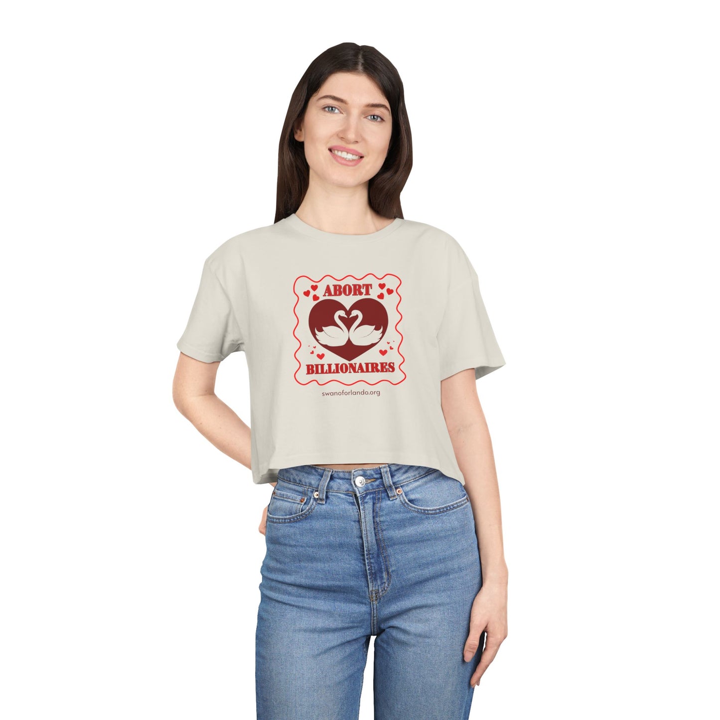 Crop Tee — “Abort Billionaires” Feminist Graphic Crop Top