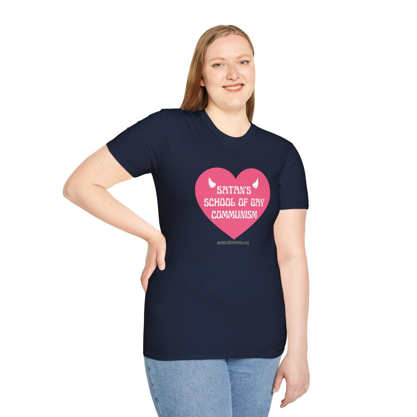 "Satan's School of Gay Communism" Pink Heart Graphic T-Shirt