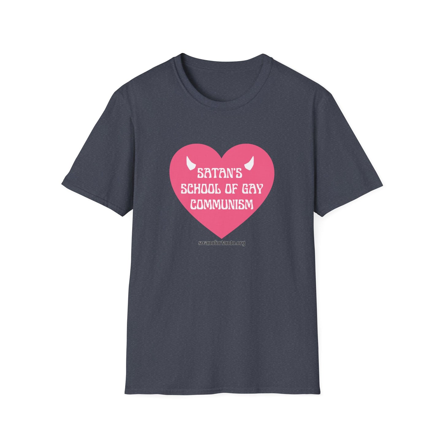 "Satan's School of Gay Communism" Pink Heart Graphic T-Shirt