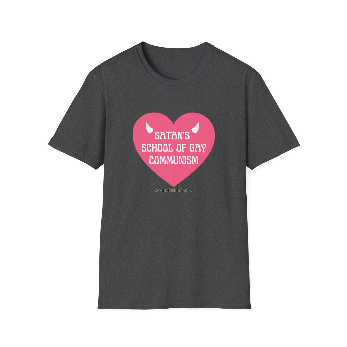 "Satan's School of Gay Communism" Pink Heart Graphic T-Shirt
