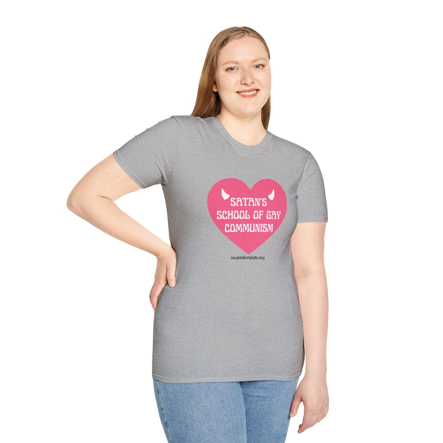 "Satan's School of Gay Communism" Pink Heart Graphic T-Shirt