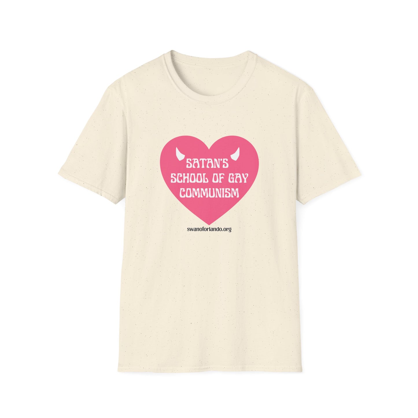 "Satan's School of Gay Communism" Pink Heart Graphic T-Shirt